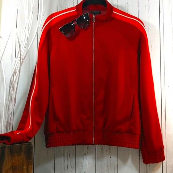 Topshop Jackets & Blazers - TopShop Red Track Jacket with Orange Stripe